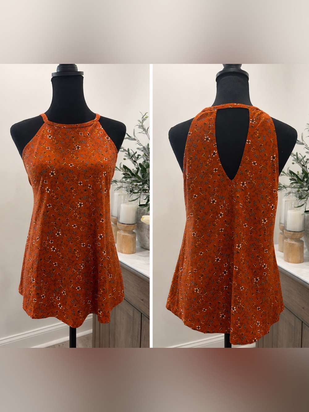 nine britton Rust Floral Halter Top Size M